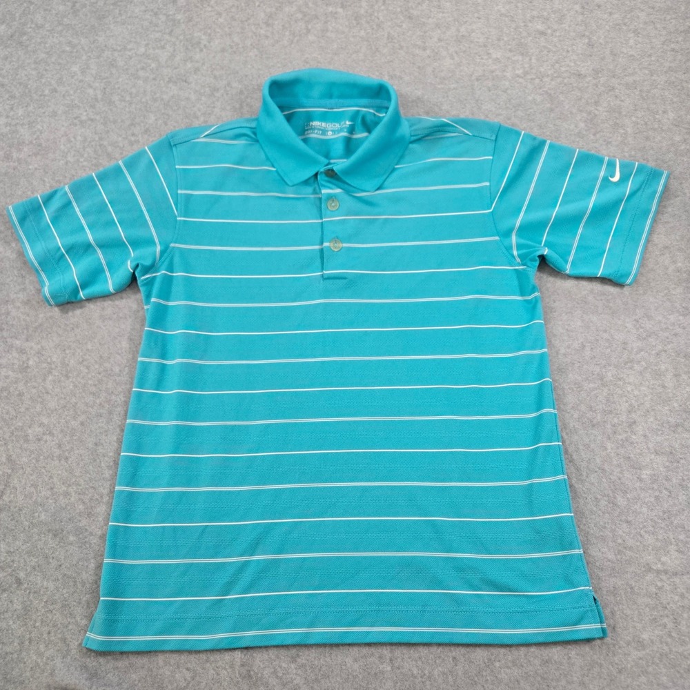 Nike Golf Mens Dri-FIT Striped Polo Shirt Turquoise Blue 360663-495 Size Medium